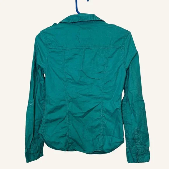 Aeropostale Fitted Teal Blue Long Sleeve Button Down Collared Shirt Women's S - Picture 2 of 13